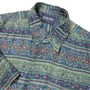 Colore Italia Mens Large Multicolor All Over Geometric Button Up‎ Short Sleeve